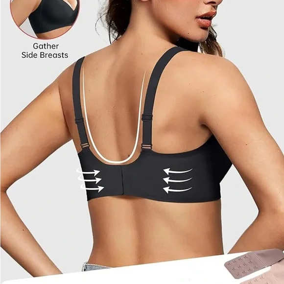 NWT SHECURVE Seamless Deep V Push-up Wireless Bra - BLACK - Picture 3 of 11